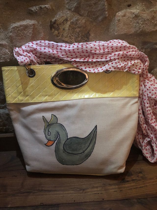 Borsa in paglia dipinta a mano +foulard