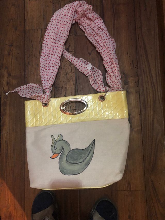 Borsa in paglia dipinta a mano +foulard