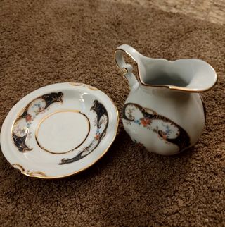 Mini jarro e prato decorativo em pasta de limoges