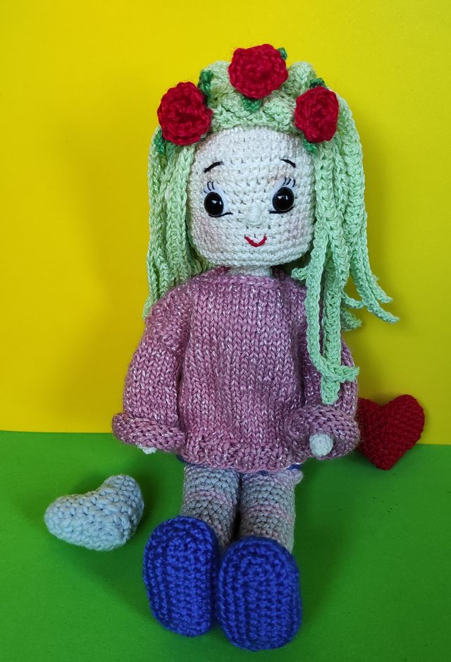 Muñeca Corazones, Amigurumi, muñeca crochet única