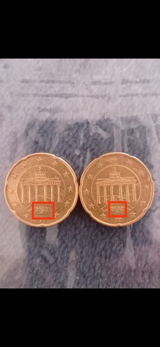 Diferencias , 2 Monedas 20 Céntimos Alemania 2002D