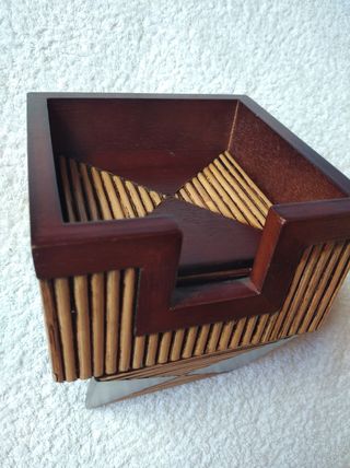 JUEGO CAJA + 7 POSAVASOS MADERA Y BAMBU !!NUEVO!!