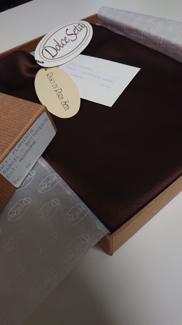 sottoveste lunga tg 46, 100% raso seta marrone