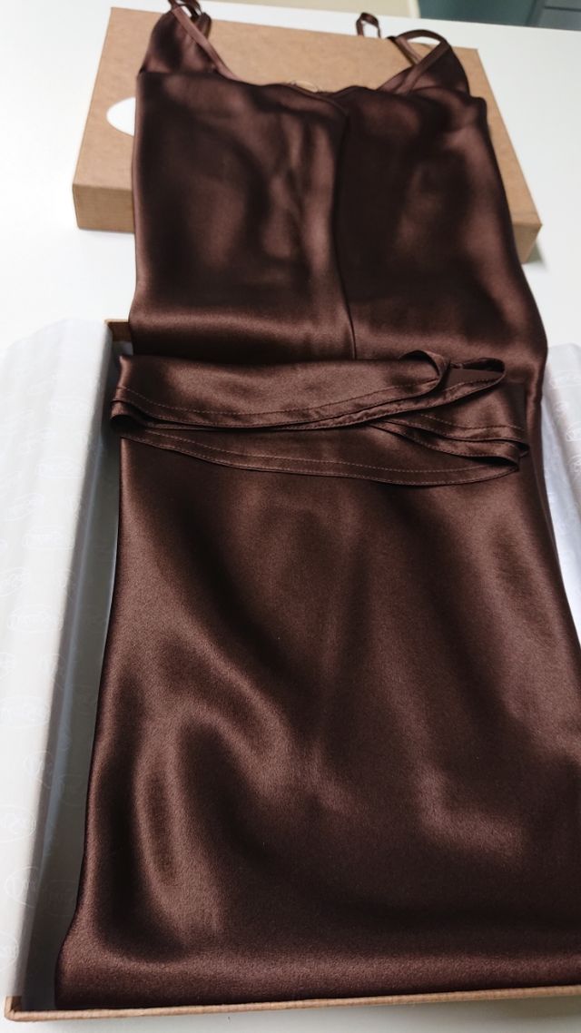 sottoveste lunga tg 46, 100% raso seta marrone