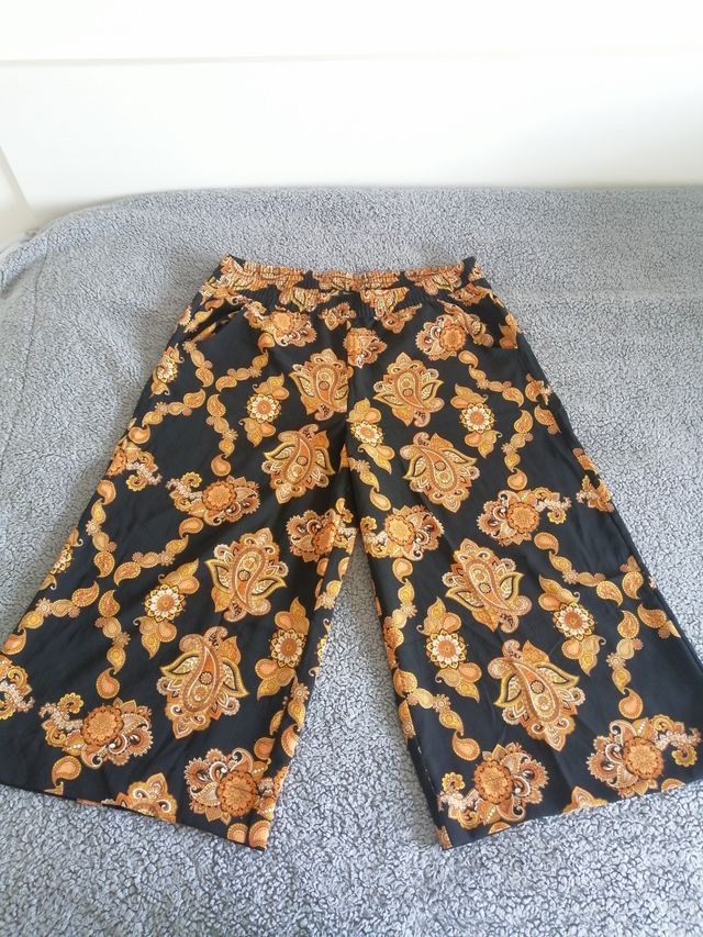 Pantalón pirata ancho naranja y negro 42 esmara