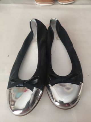 preciosas bailarinas negras y plata, piel,39