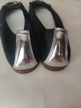 preciosas bailarinas negras y plata, piel,39