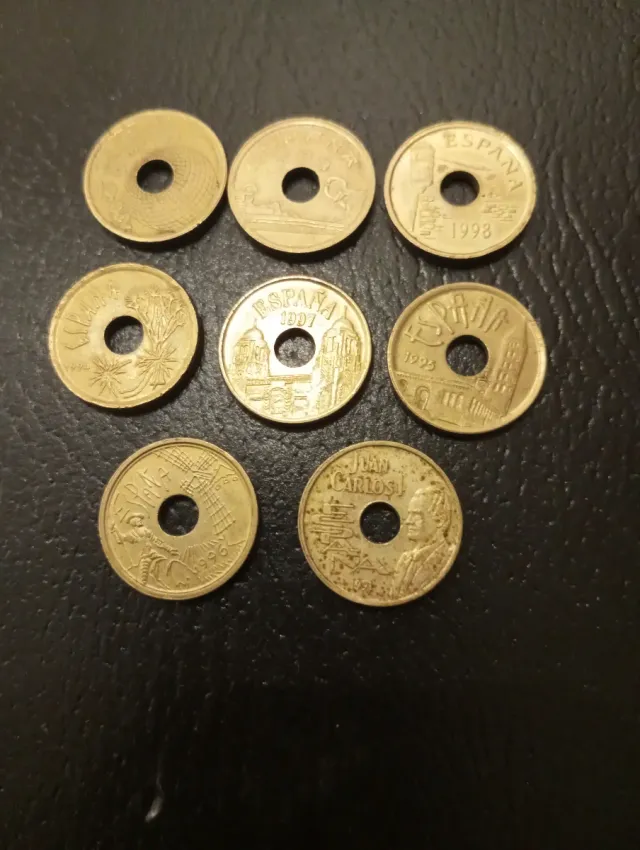 Lote de 8 monedas antiguas de España de 25 pesetas