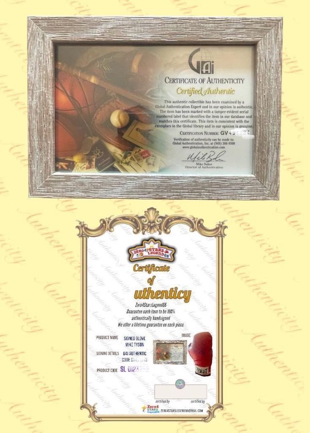 Guante firmado por Mike TYSON 
 Sesión de entrenamiento usada 