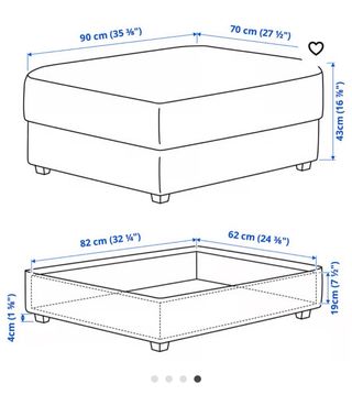 Sofá de tres plazas y reposapiés con almacenaje
