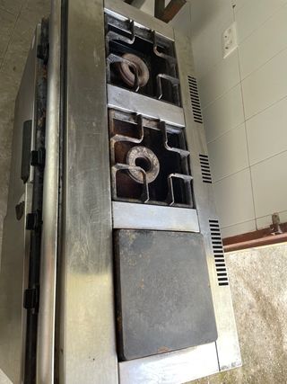 Cocina industrial gas con 3 fuegos plancha + horno