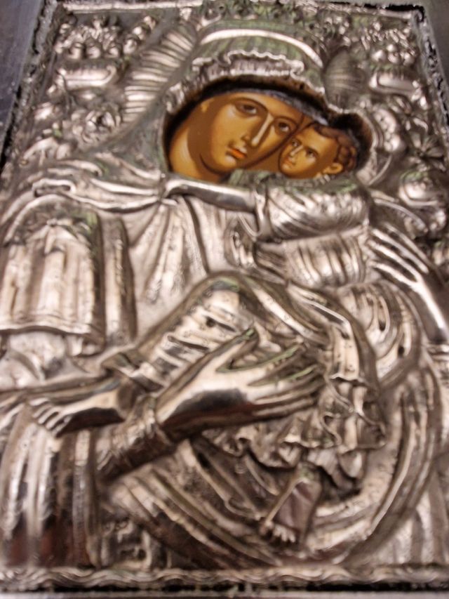 Icono de plata Virgen con Niño