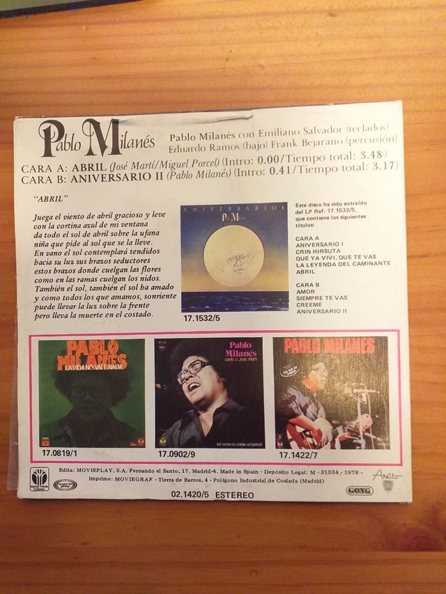 Disco 45rpm. Pablo Milanés