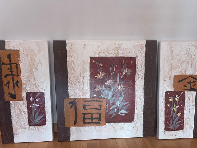 Cuadro Tríptico estilo asiático 