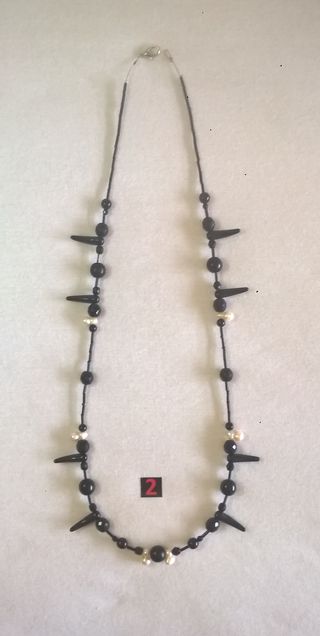 COLLAR LARGO.CRISTAL NEGRO,AZABACHES,PERLAS.NUEVO