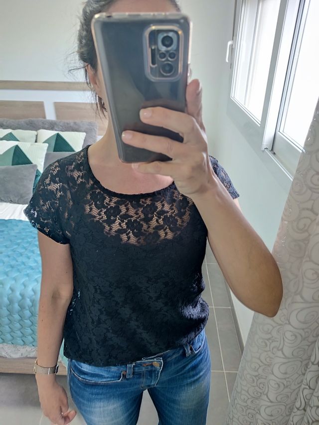 Camiseta de puntilla organza negra Pull&Bear