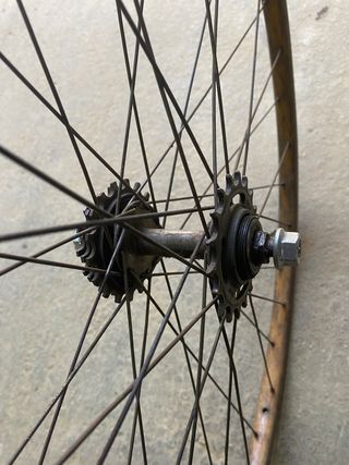 Rueda bicicleta y llanta de madera