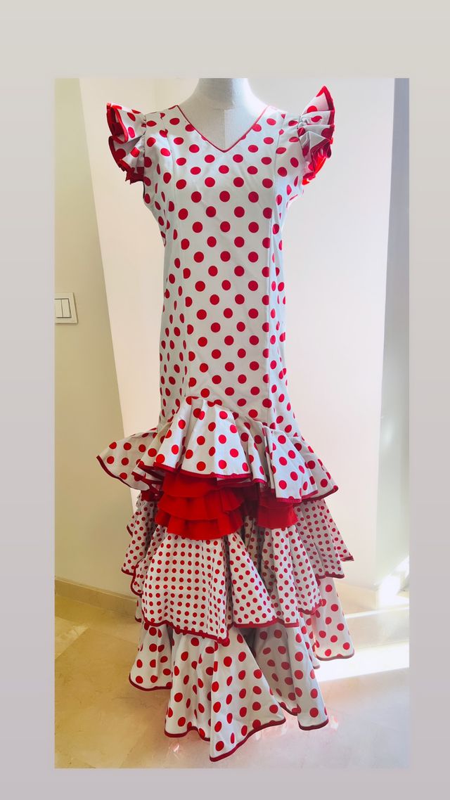 Vestido de flamenca celeste y rojo