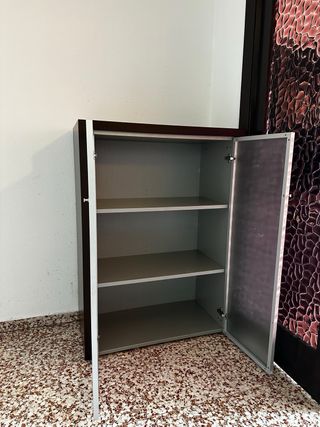 Armario de madera maciza con puertas de cristal.