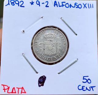 Moneda PLATA 50 Centimos 1892 *(9-2) ALFONSO XIII