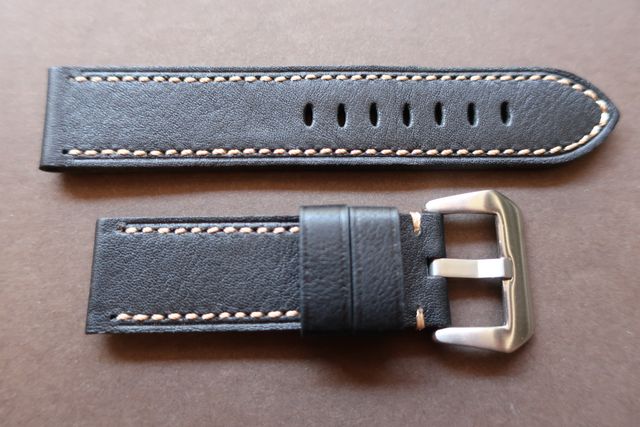 24mm Bracelete em couro preto grosso para Panerai