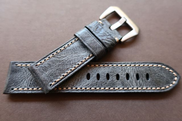 24mm Bracelete de couro preto Vintage para Panerai