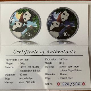 Set 2 Monedas de Plata Panda 2023 30 g Noche y Día