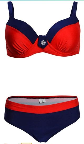 Bikini con aros rojo y azúl marino