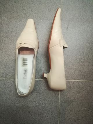 Zapatos Tacón Punta Talla 38 Piel