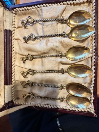 6 cucchiaini fine 800 placcati oro