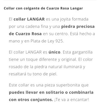 Collar plata con piedra cuarzo rosa San Saru