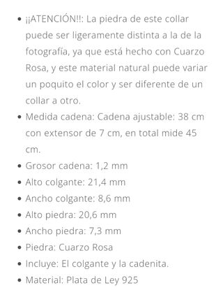 Collar plata con piedra cuarzo rosa San Saru