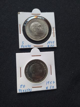 2 monedas Pesetas de Francisco Franco