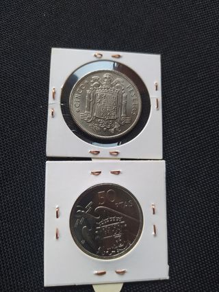 2 monedas Pesetas de Francisco Franco
