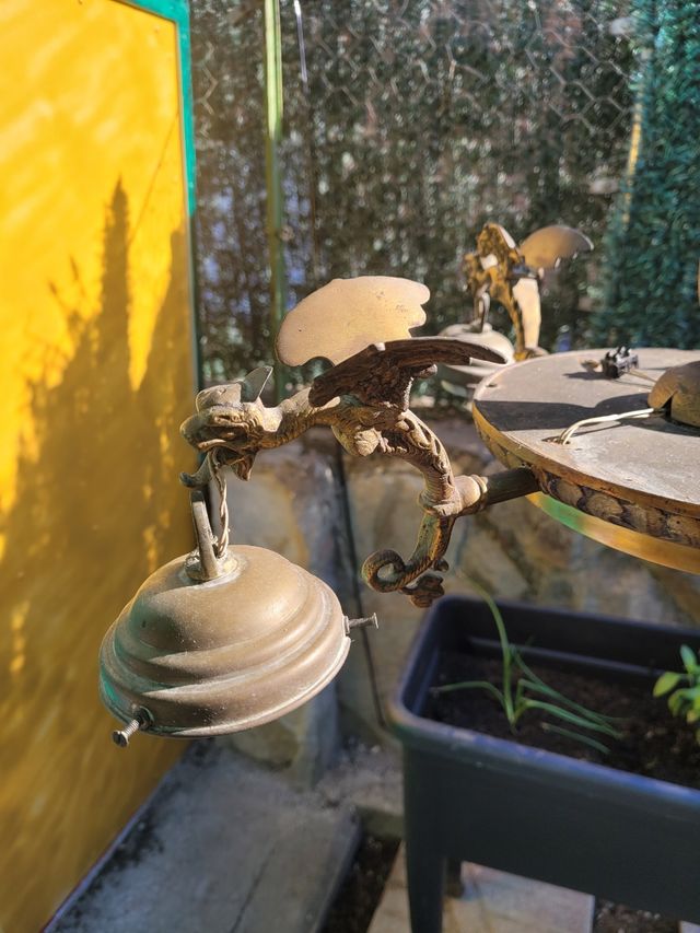 Antigua Lámpara Techo Bronce Dragones