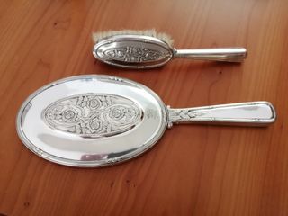 conjunto tocador antiguo con baño plata