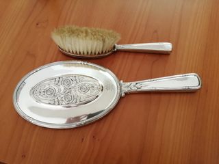 conjunto tocador antiguo con baño plata