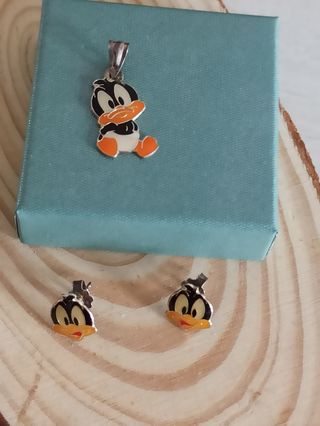 Conjunto plata de ley Pato Lucas NUEVO
