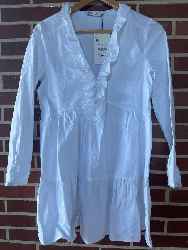 Vestido corto, blanco, 100% algodón