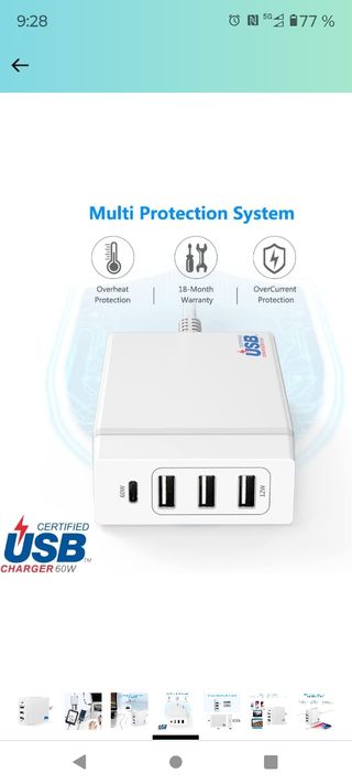 nuevo. Cargador USB C rápido, 60 W PD