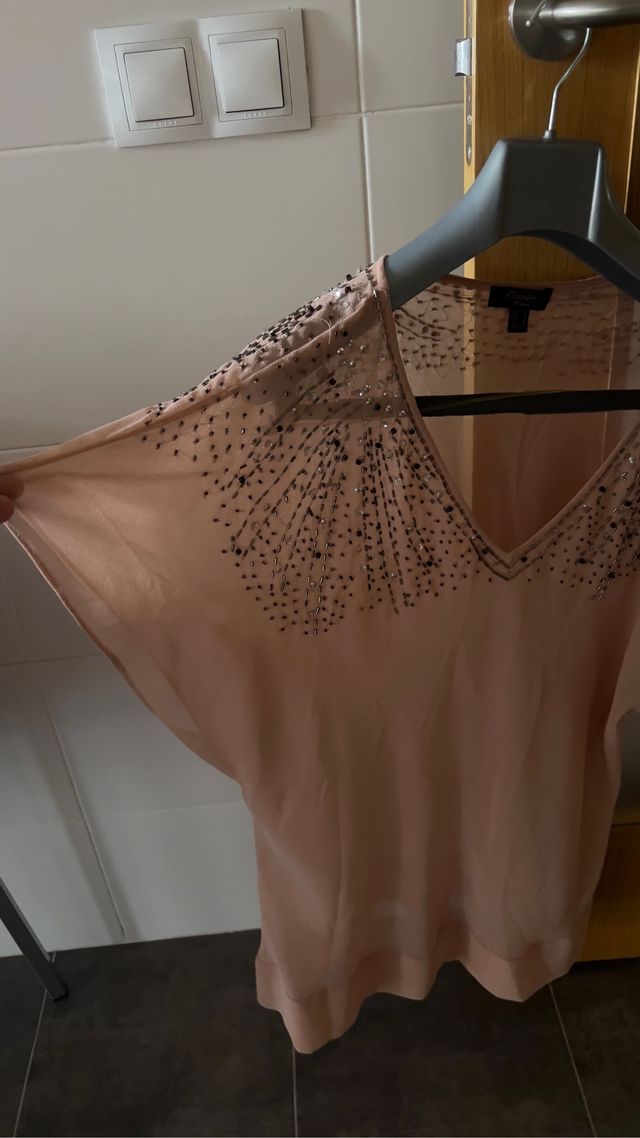 Blusa gasa con abalorios talla 46