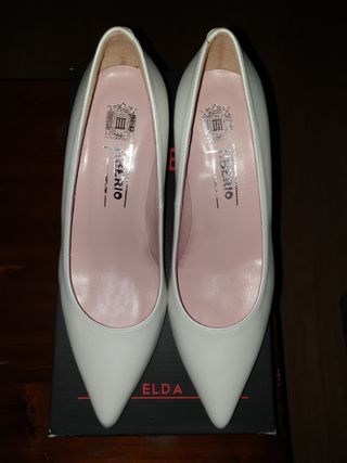 Zapatos novia piel. Blanco perlado.
