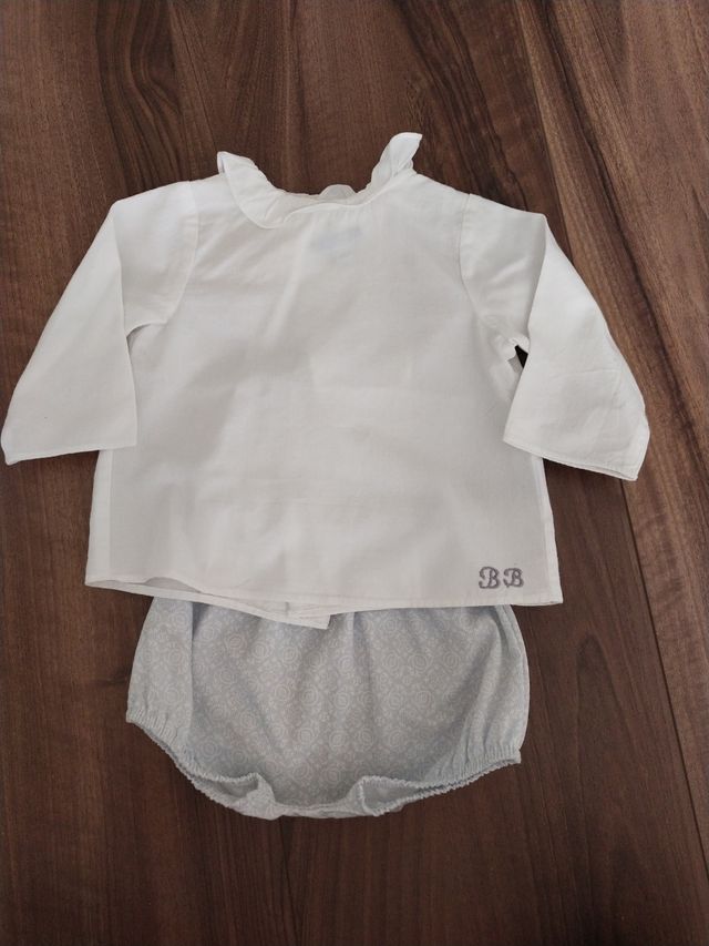 conjunto camisa y ranita, talla 6 meses