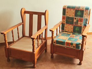 Conjunto sofá, sillones y mesa pino