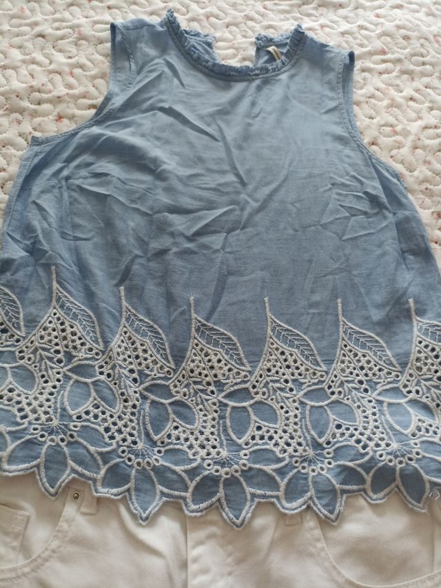 Falda tejana blanca y blusa pack 2