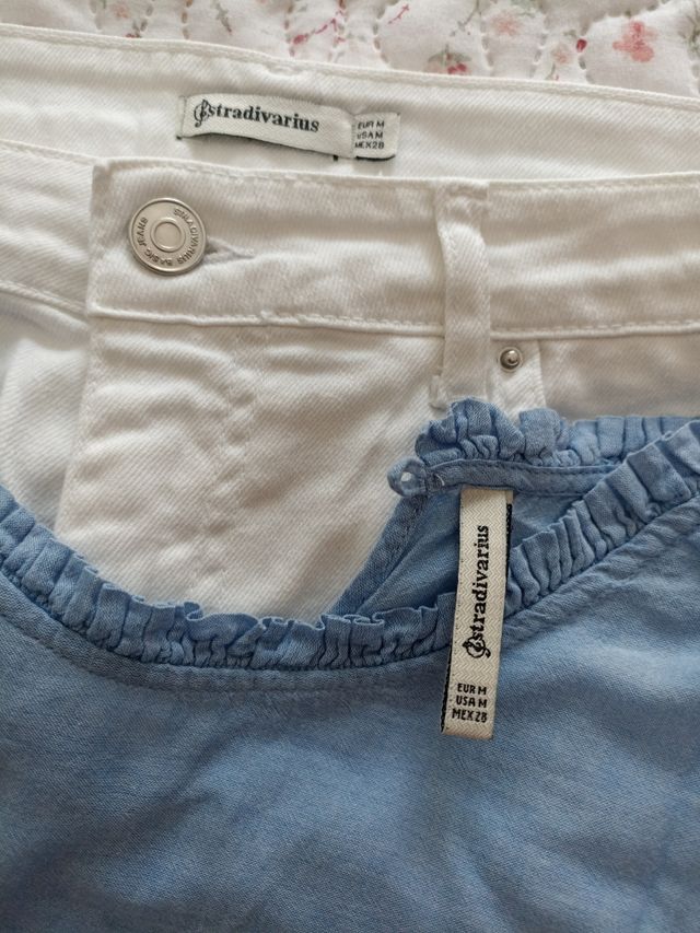 Falda tejana blanca y blusa pack 2