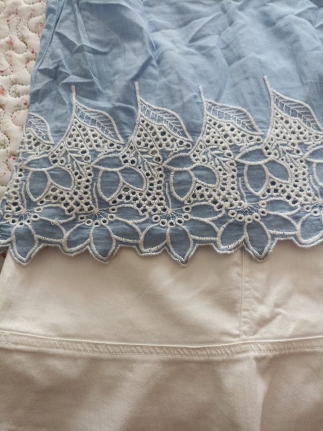 Falda tejana blanca y blusa pack 2