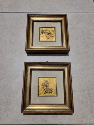 2 Quadretti 14×14 cad. Foglia oro 24KT