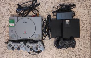 PS2 Slim + PS1 + MANDOS + JUEGOS + TARJETAS MEMORI