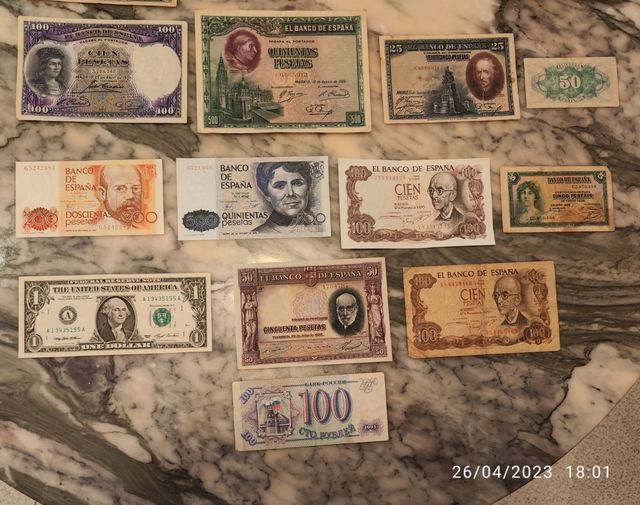 BILLETES ANTIGUOS EN PESETAS DE ESPAÑA Y EXTRANJE.